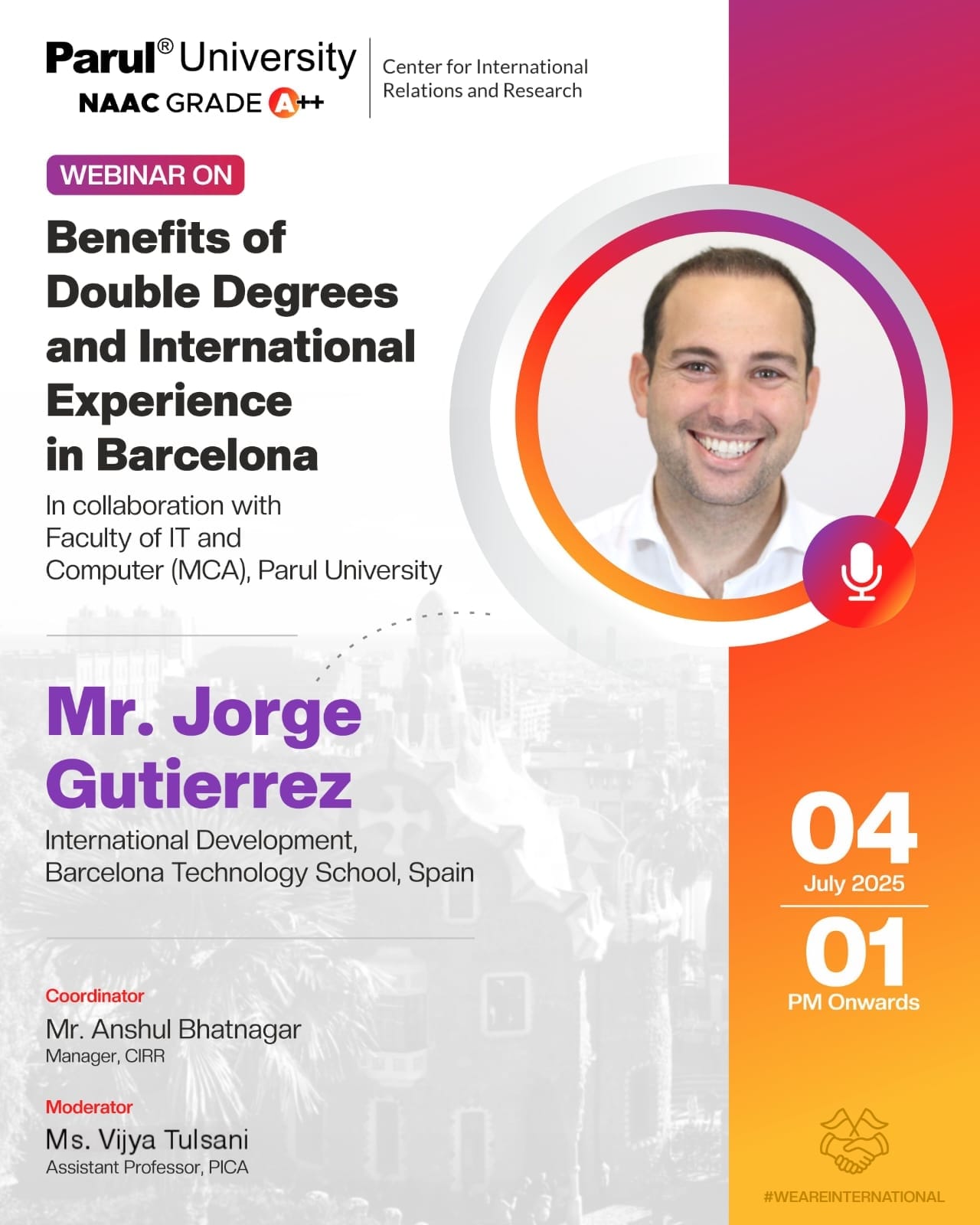 Mr. Jorge Gutierrez conducted webinar on Benefits of Double Degrees and International Experience in Barcelona